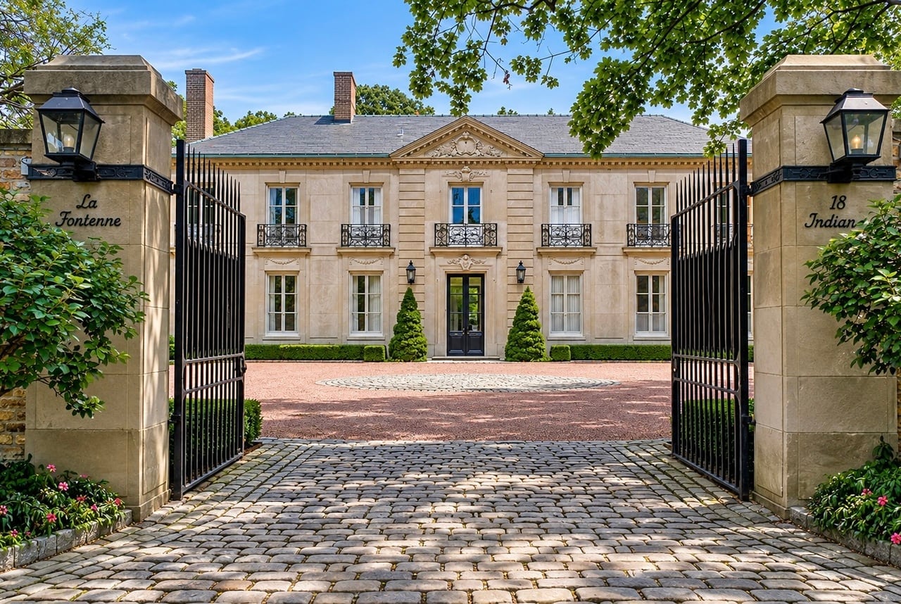 Luxury home with custom cobblestone driveway